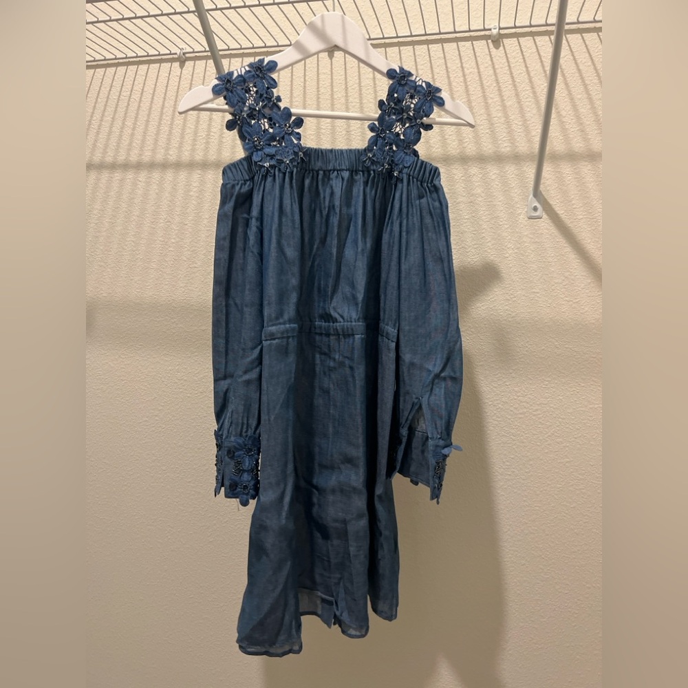 Lusio Off Shoulder Summer Dress Midi Denim, Size S - Picture 2 of 16